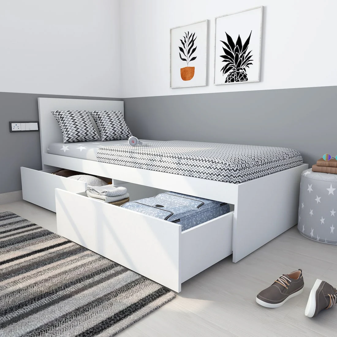 Tribe Left Single Bed with Headboard and 2 Drawers on Left - Image 7