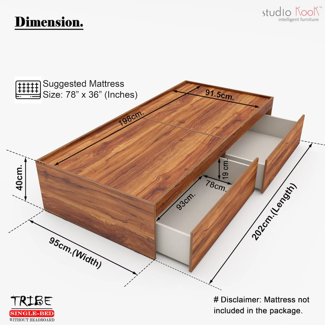 Tribe Single Bed (Without Headboard) - Image 20